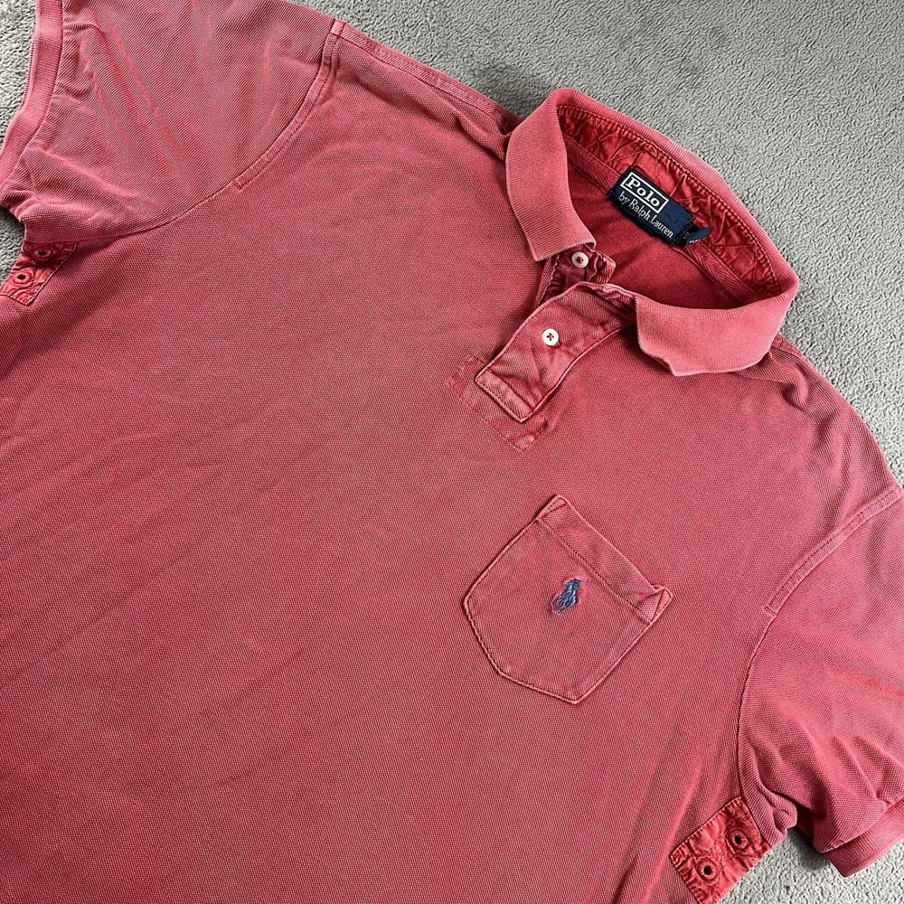 Polo By Ralph Lauren Mens Shirt Vent Arm Pit Medium Red Pique Pony VTG